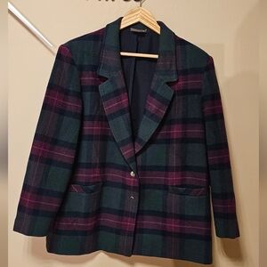 Vintage  Tan Jay Plaid Wool Blended Blazer.Sz.16